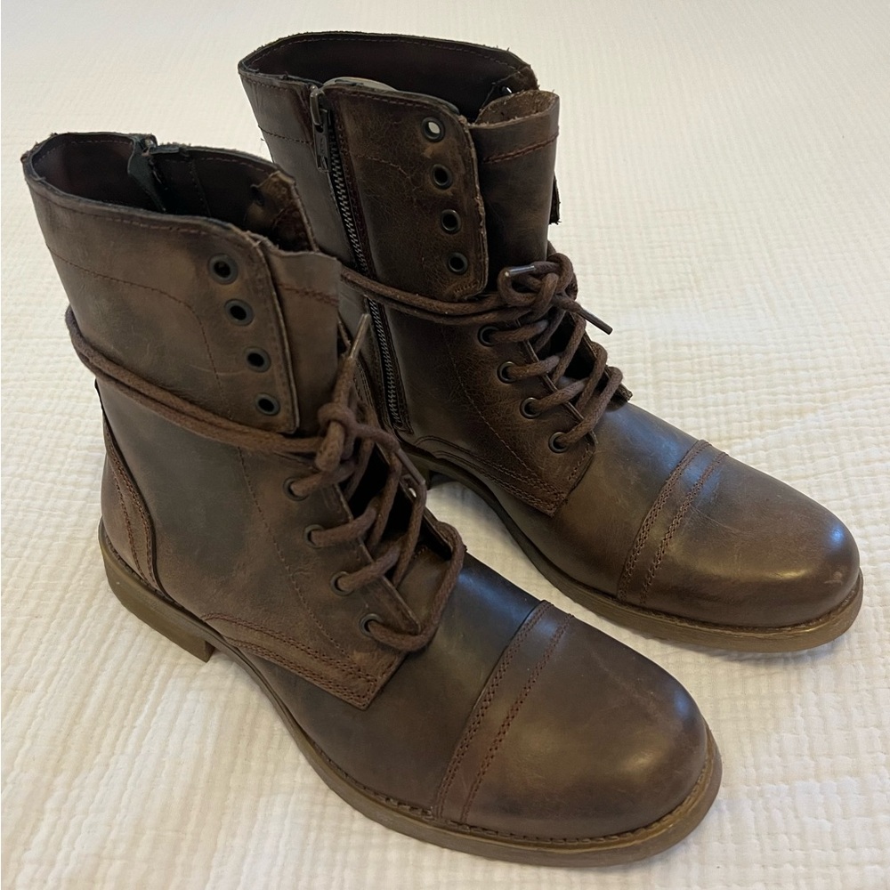 Steve Madden Brown Leather Lace-Up Combat Boots